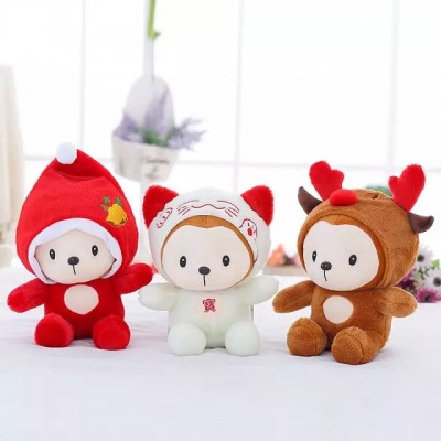 lovely promotional customized stuffed plush christmas bear animal toy with christmas stocking&hat