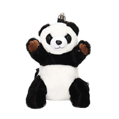 Stuffed and promotional soft panda animal toy plush backpack with pompom for children