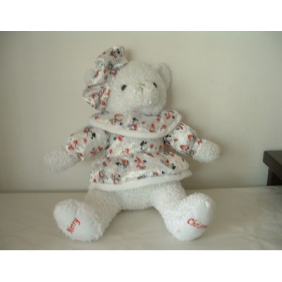 promotional customized stuffed plush christmas bear animal toy with printed skirt&hat