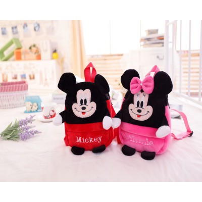 Stuffed and promotional soft mickey mouse animal toy plush backpack with pompom for children