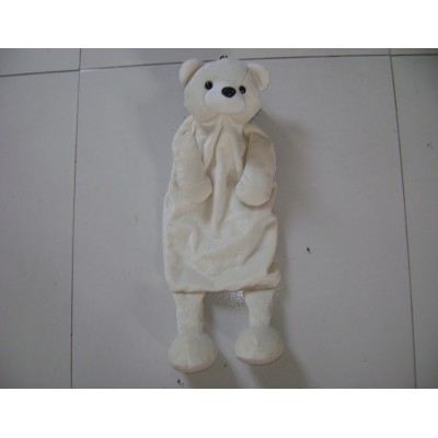 nice white polar bear soft plush animal hot water bottle cover with striped scarf