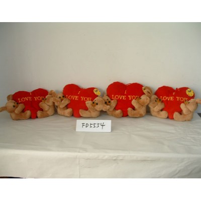 fashional customized soft plush stuffed brown bear,mouse,rabbit toy holding embroidered red heart pillow for valentine day